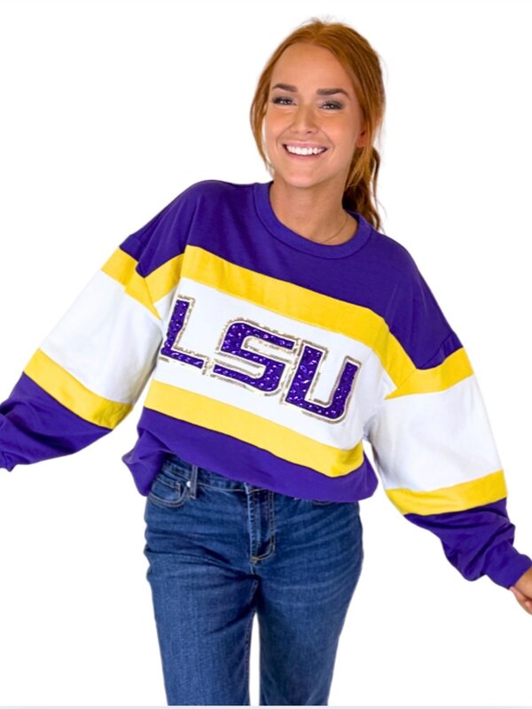 LSU WIDE STRIPE SWEATSHIRT