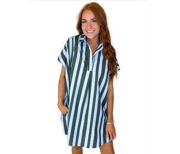 BLUE/GREEN BOLD STRIPE VNECK DRESS