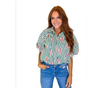 STRIPE FLORAL BUBBLE TOP