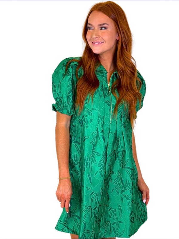 EMERALD STITCH FRONT ZIP DRESS
