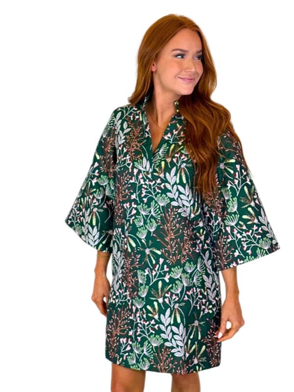 EVERGREEN BLOOM CAFTAN DRESS