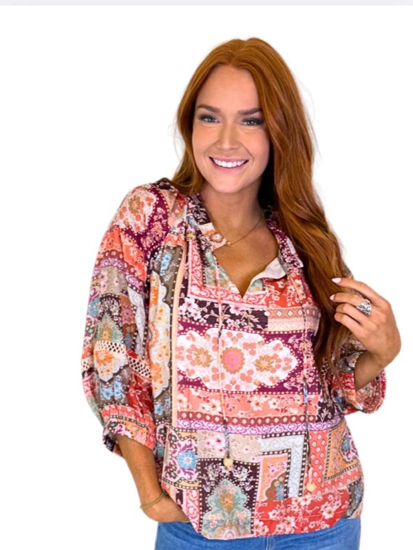 HEIRLOOM PATCH TRIMMED PESANT TOP
