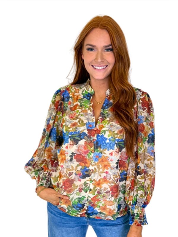 AUTUMN FLORA FRONT SPLIT BUTTONS TOP