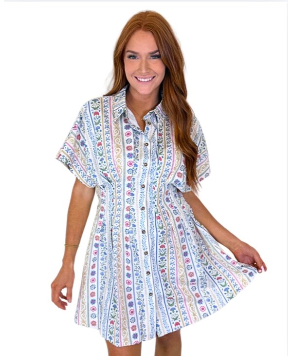 FRENCH COTTAGE FLORAL SHIRT DRESS