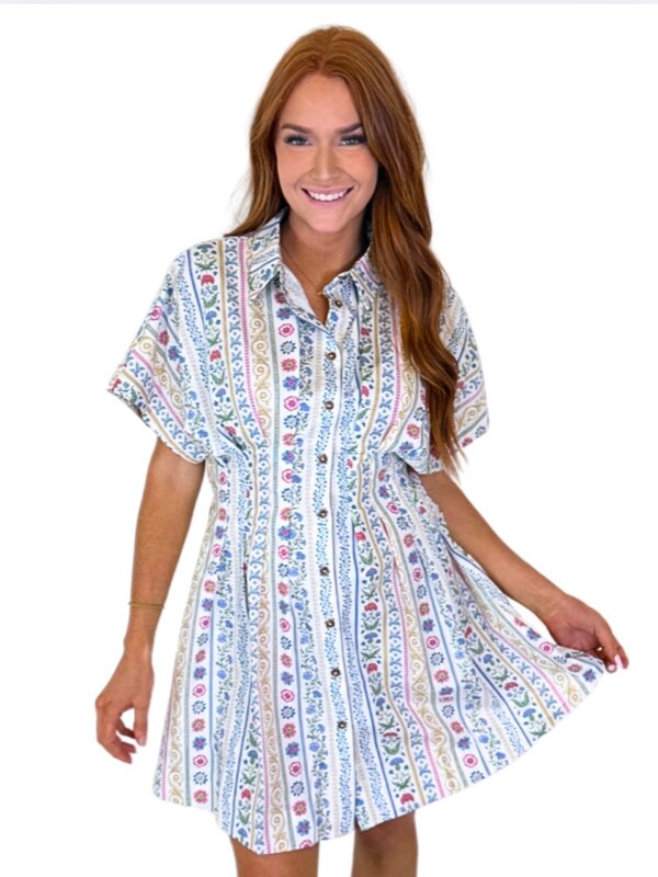 FRENCH COTTAGE FLORAL SHIRT DRESS
