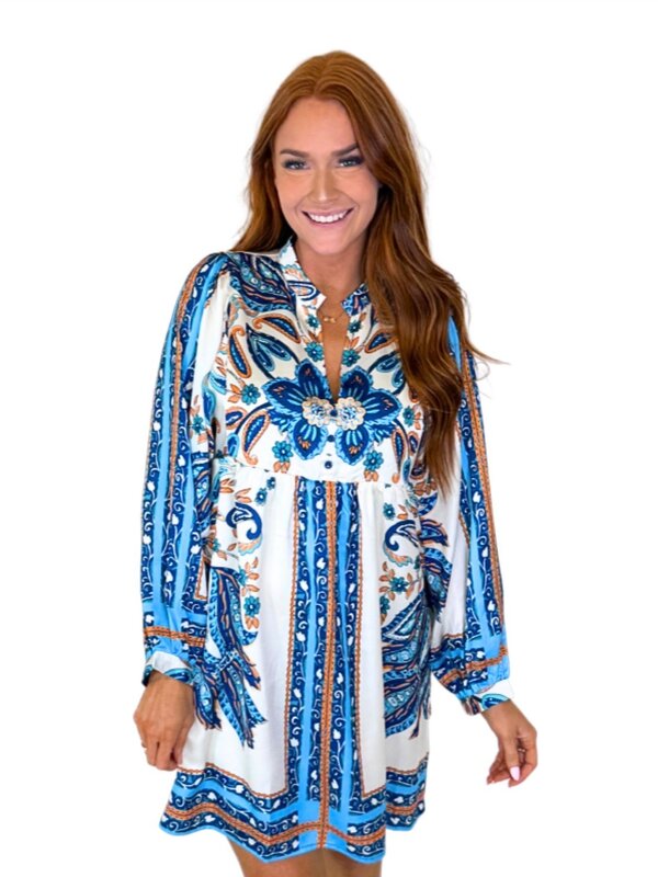 BLUE SAFFRON BATWING DRESS