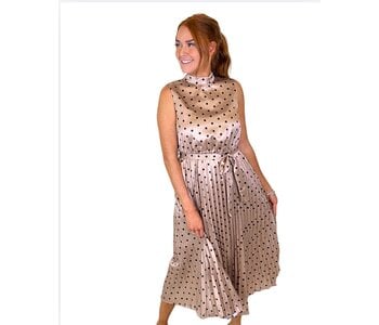 Slvless Polka Dot Pleated Midi