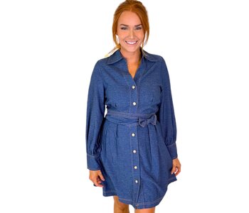 DENIM COLLAR WAIST PLEATED SHIRTdress