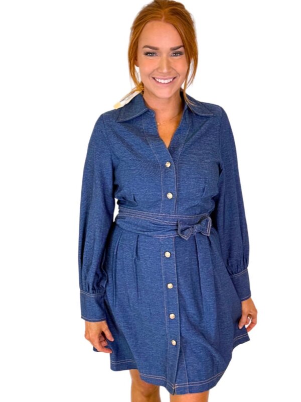 DENIM COLLAR WAIST PLEATED SHIRTdress