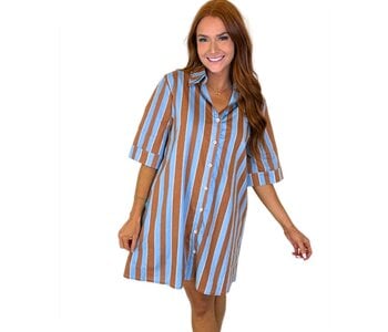 BLUE/BROWN BOLD STRIPE DRESS