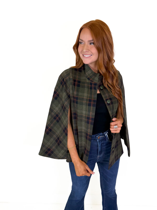 Misha Cape- Navy Plaid