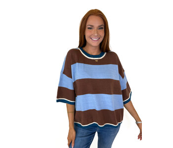 BLUE/BROWN WIDE STRIPE SWEATER