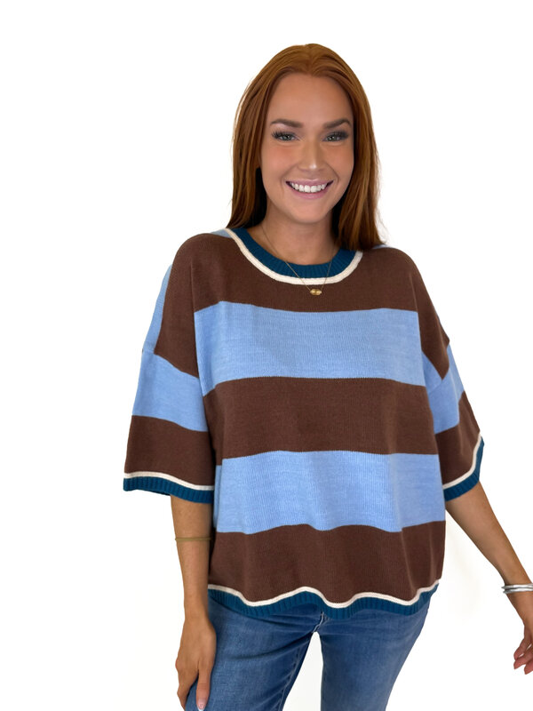 BON BLUE/BROWN WIDE STRIPE SWEATER