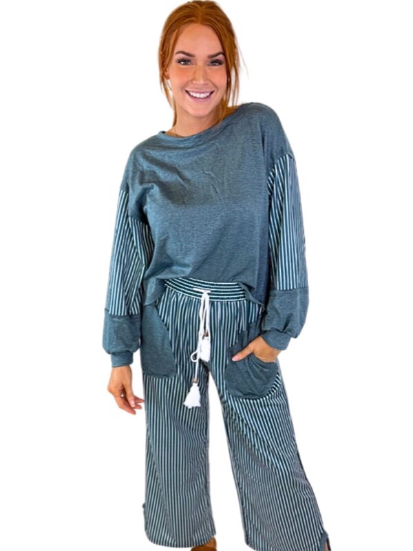 GREEN STRIPE PANT SET