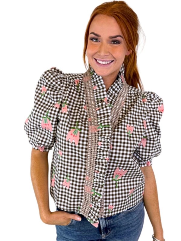 CHECK POPPY RUFFLE TOP