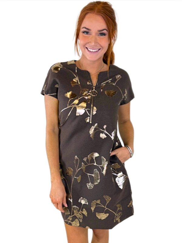 AUTUMN GOLD ZIPPER SHIFT DRESS