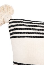 20" Striped pillow w/tassels, Black&White