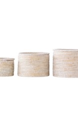 Natural Woven Seagrass Baskets w/ Lid, Whitewashed