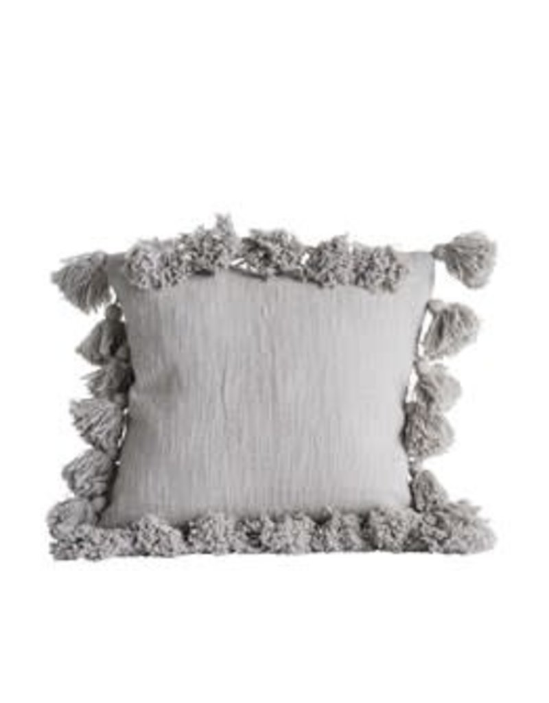 18" square pillow with tassels, grey