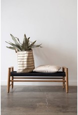 Teak wood bench with cotton woven seat black 45.5"W 15.5"D x 18.25" H