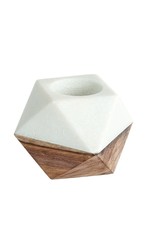 4" Round Marble & Wood Candle Holder