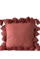 18" Cotton Woven pillow w/tassels (russet)