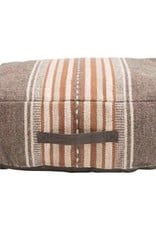 Woven Cotton Striped Pouf w/ Handle, Brown & Orange Color