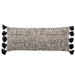 Lumbar Pillow w/ Tassels, Black & Natural