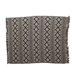 Black and Beige Cotton Throw w/Fringe