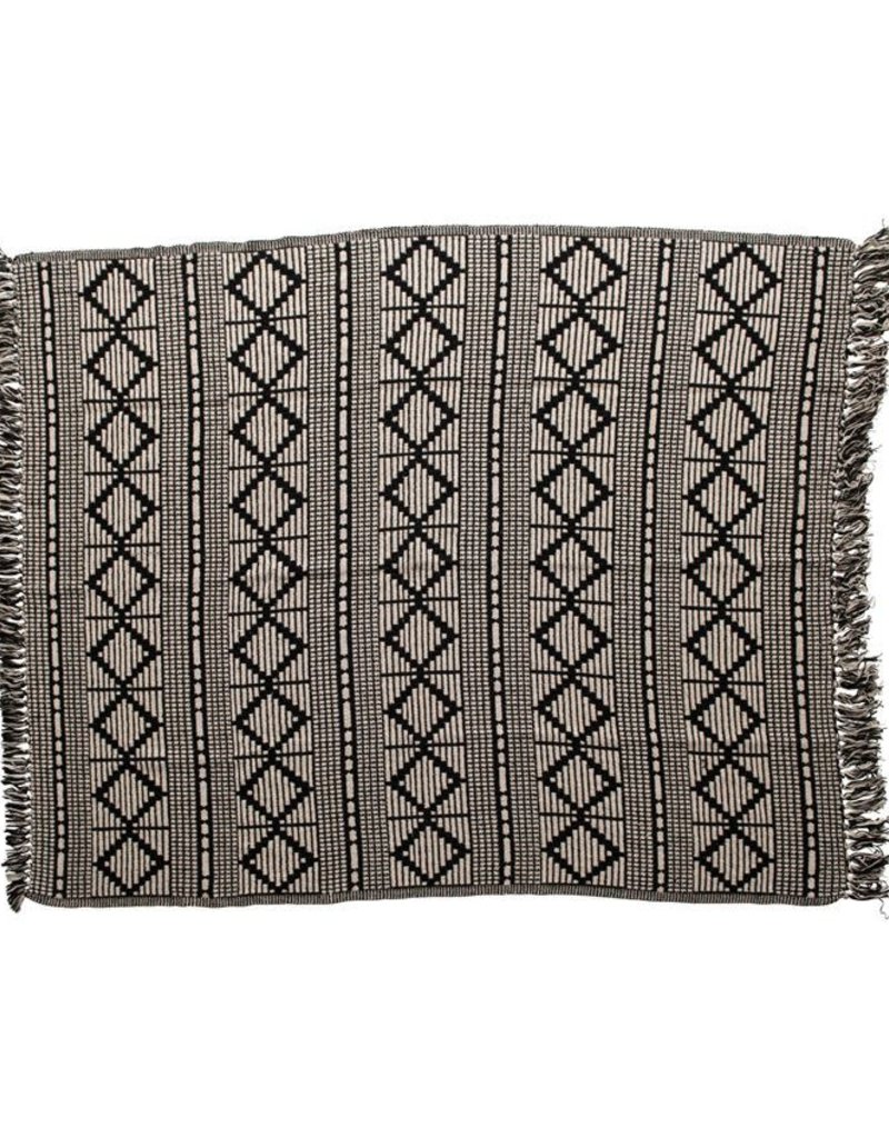 Black and Beige Cotton Throw w/Fringe