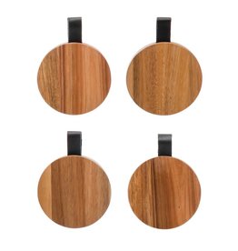 Acacia Wood Coasters w/leather tab