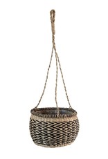 Hanging Seagrass Basket Planter w/ Plastic Lining, Natural & Black