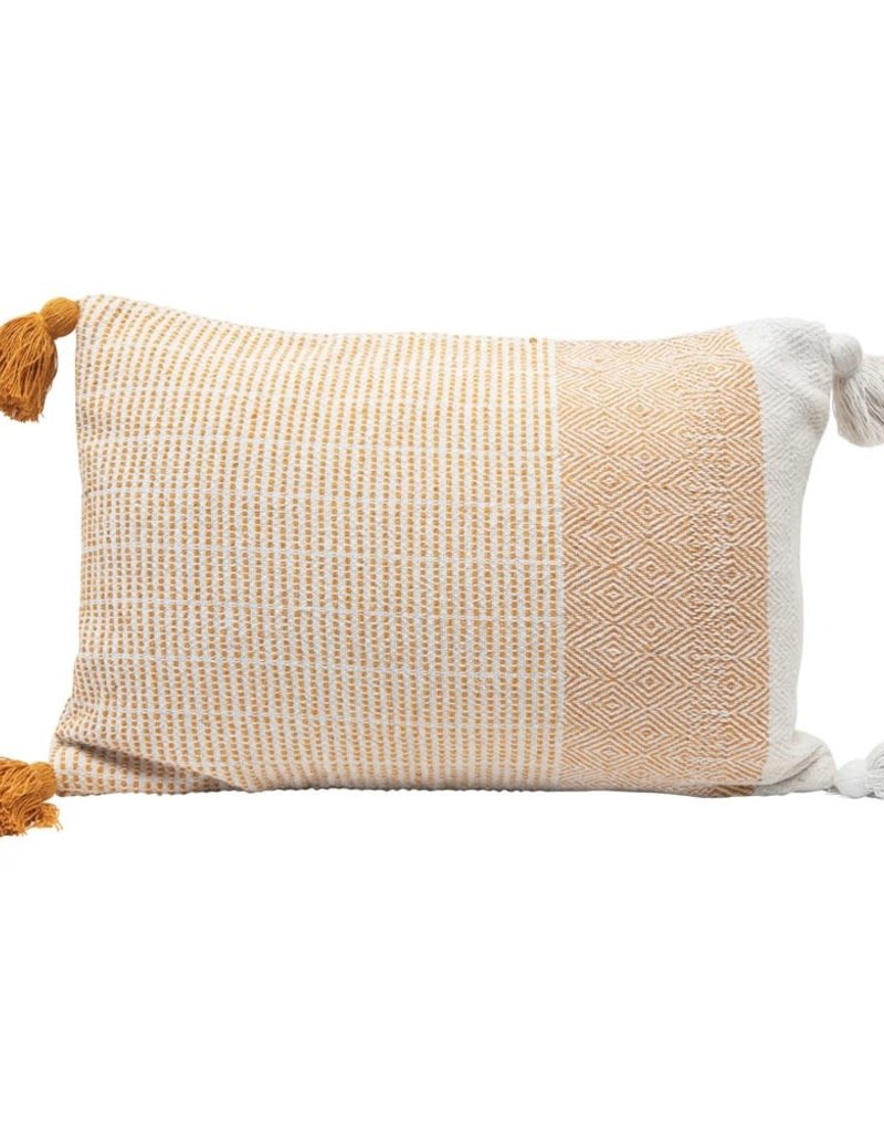 Lumbar Pillow w/ Tassels, Yellow & Cream Color