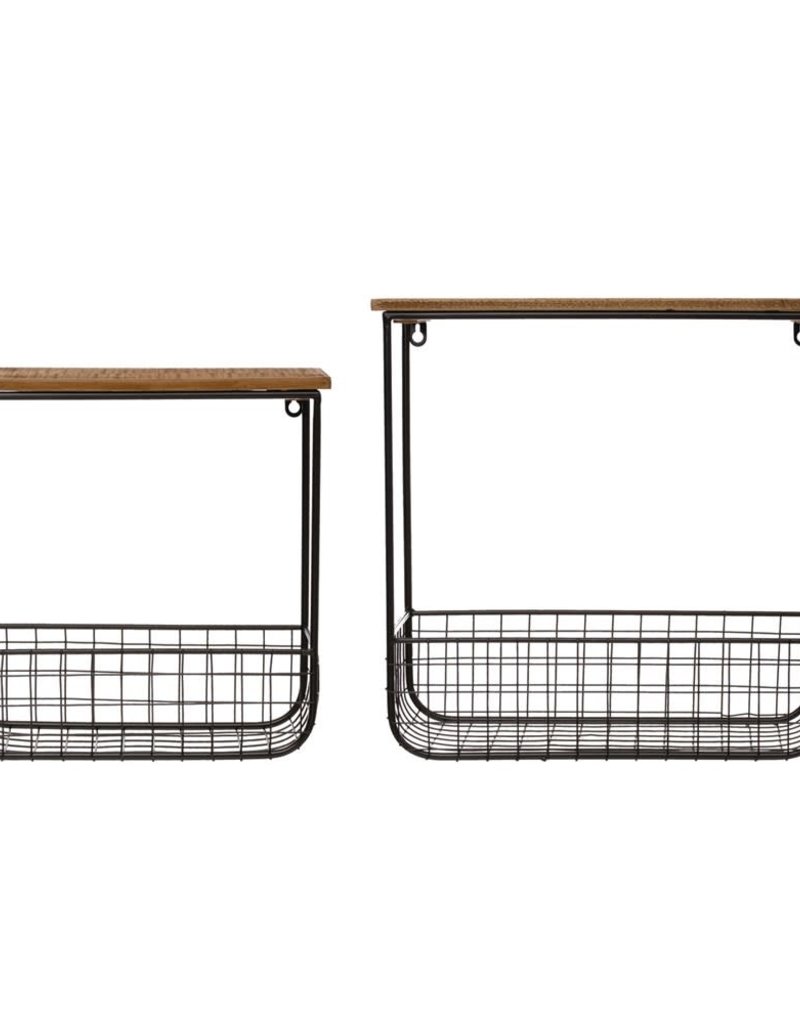 Metal and Wood Wall Shelf w/Basket