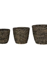 Round Hand Woven Grass Basket, Black