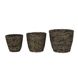 Round Hand Woven Grass Basket, Black