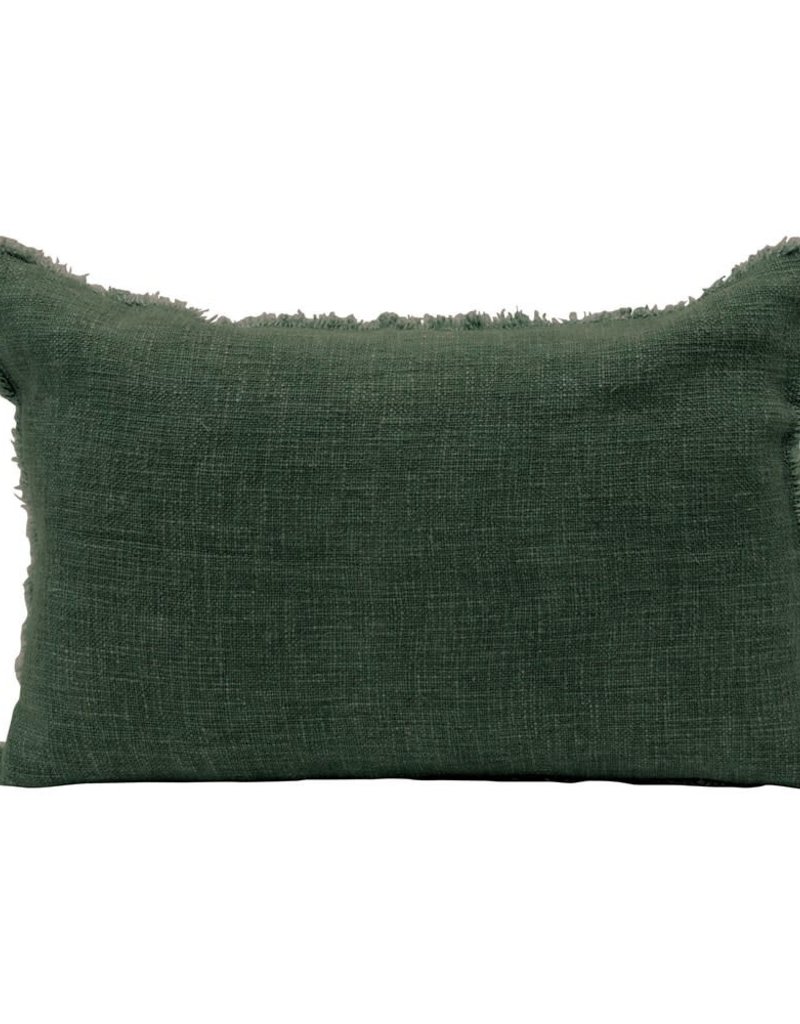 Linen Blend Pillow, frayed edges, green