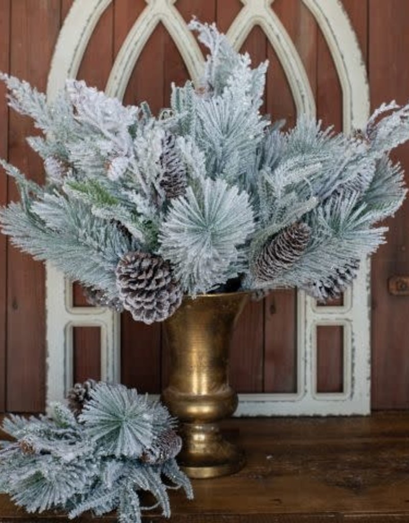 20" Heavy Frosted Mixed Pine and Cone Bush