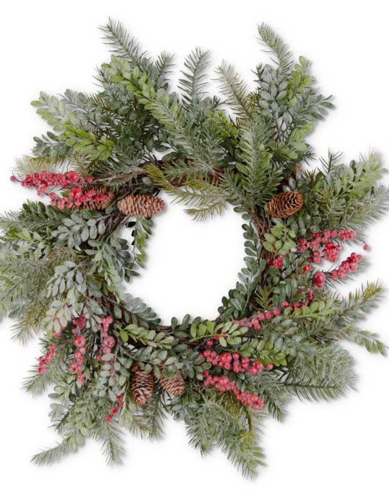 24" Glittered Boxwood & Berry wreath