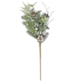27" Glittered Mixed Pine Stem w/Cones &Blueberries