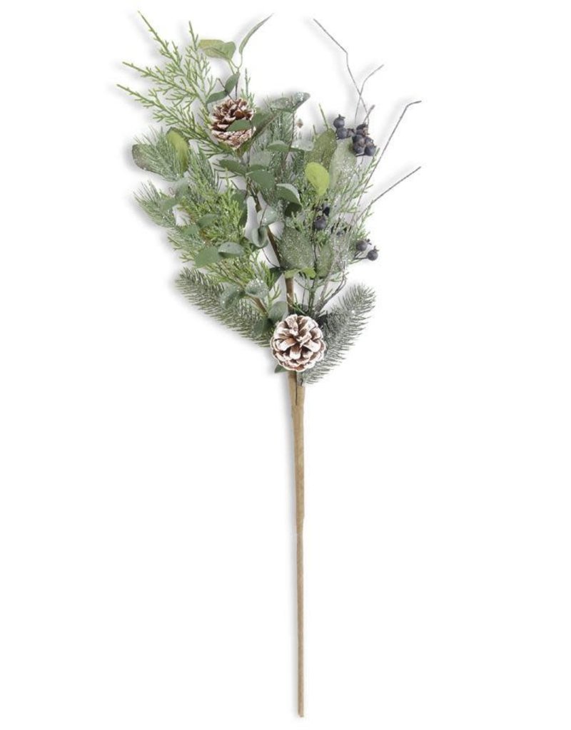 27" Glittered Mixed Pine Stem w/Cones &Blueberries