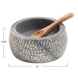 Granite Bowl with Carved Wood Spoon, S/2