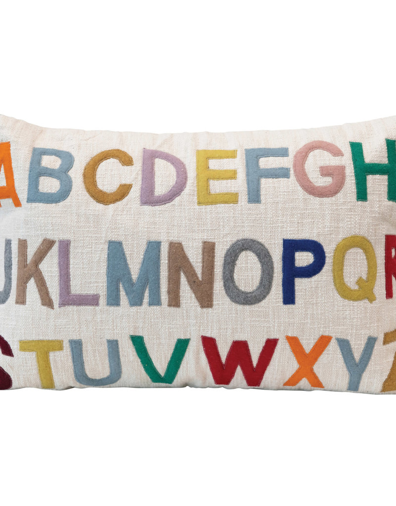 Cotton Lumbar Pillow with Embroidered Alphabet