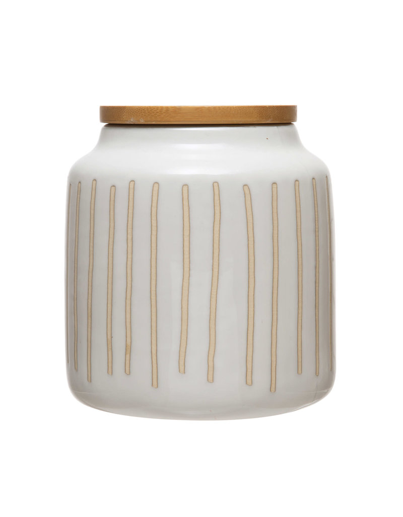 Stoneware Canister W/Bamboo Lid
