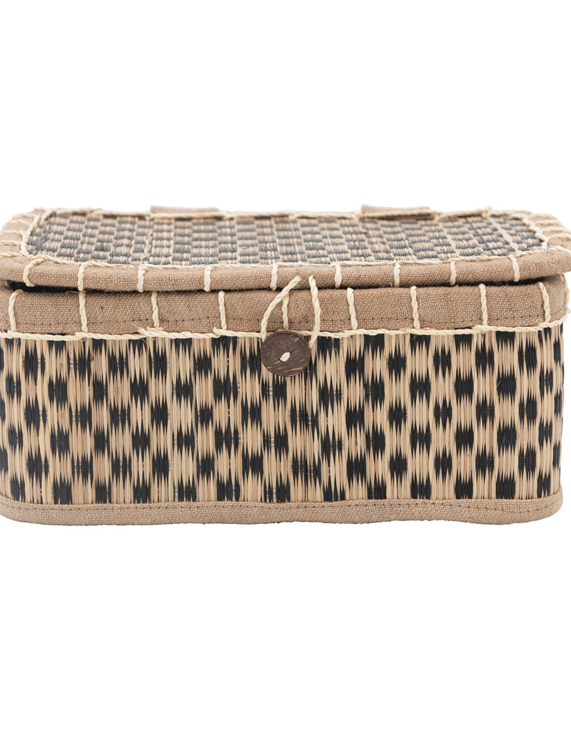 Hand-Woven Seagrass Box with Lid, Button Closure