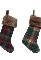 14"H Fabric Flannel Stocking with Faux Fur Cuff