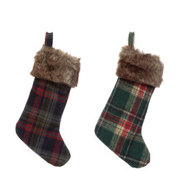 14"H Fabric Flannel Stocking with Faux Fur Cuff
