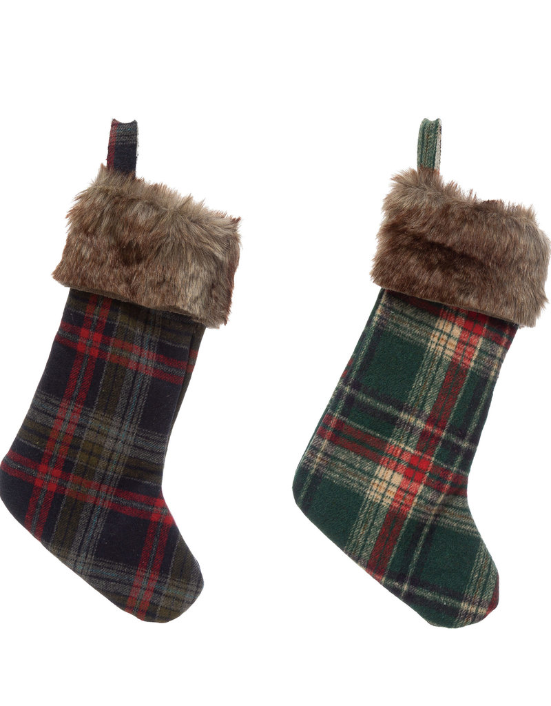 14"H Fabric Flannel Stocking with Faux Fur Cuff