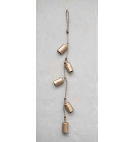 28"H Hanging Metal Bells with Wood Beads and Jute Rope