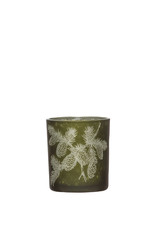 3"H Mercury Glass Candle Holder with Laser Etched Pinecones, Green